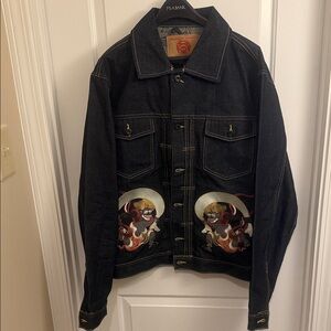 RAW SELVEDGE Denim Red Monkey Jean Denim Jacket with Embroidered Design